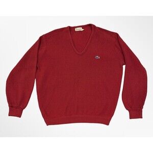 Vintage Lacoste Izod Sweater Mens Red 100% Orlon V-Neck Long Sleeve Pullover XL